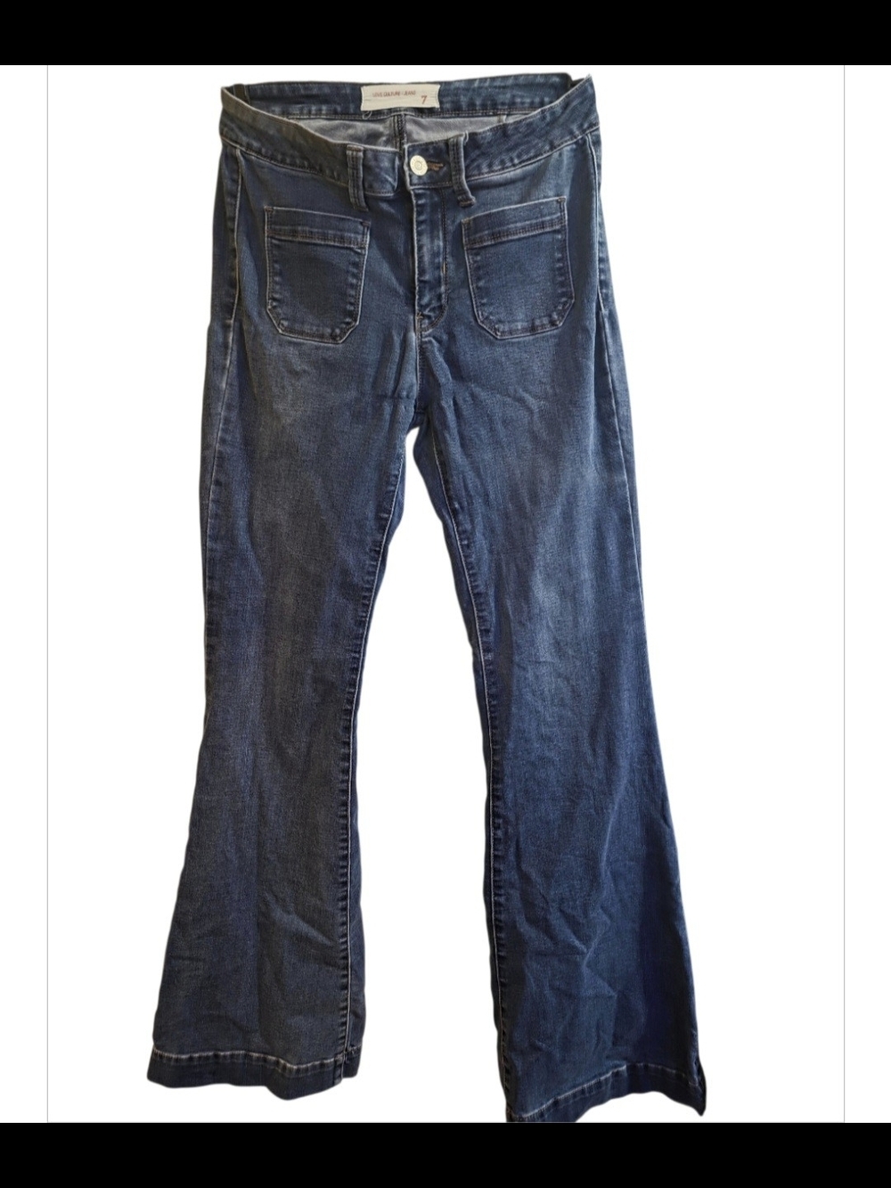 Love Culture Flare Bell Bottom Jeans Women’s Size 7 Medium Wash Stretch Y2K